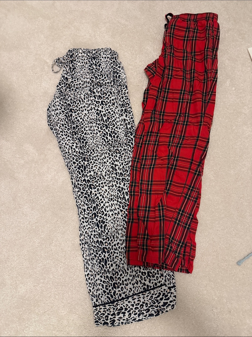 Pajama Pants - Leopard Print (S) and Red and Green Plaid (XS)
